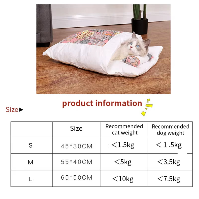 Cozy Removable Cat Bed & Sleeping Bag - Perfect Winter Nest for Your Feline Friend!