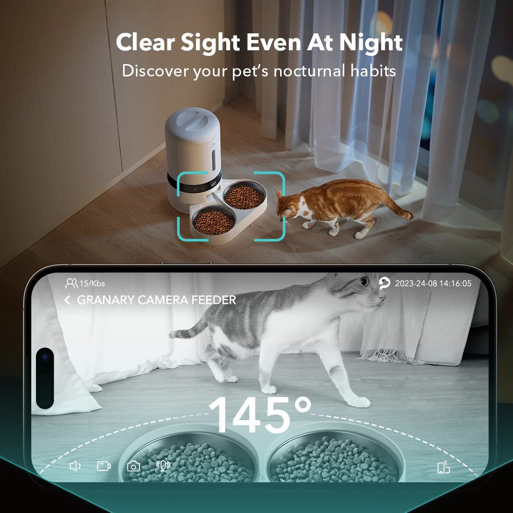 Smart Pet Feeder with 1080p Camera & 2-Way Audio (Dual Bowl, App Control)