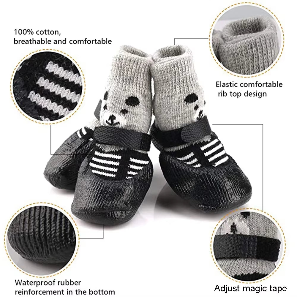 4-Piece Set of Waterproof and Anti-Slip Dog Boots - Winter Warm Socks for Small and Large Dogs, Cats, and Puppies