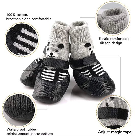 4-Piece Set of Waterproof and Anti-Slip Dog Boots - Winter Warm Socks for Small and Large Dogs, Cats, and Puppies