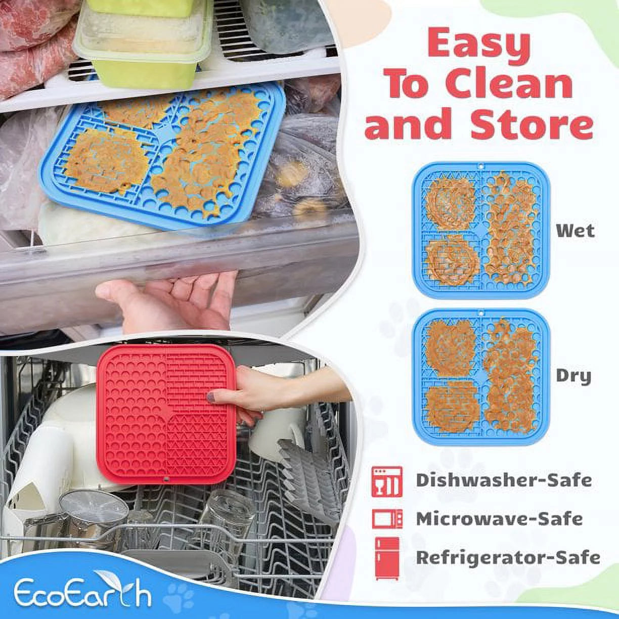 Set of 2 Lick Mats for Cat & Dog (Blue & Red), Slow-Feeder Pads W/ Suction Cups Pet Treat Feeding Mat by