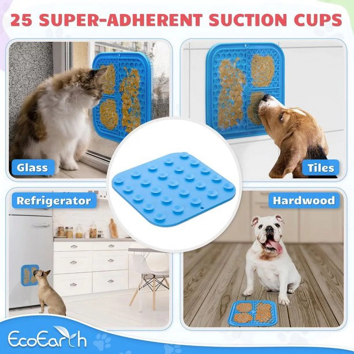Set of 2 Lick Mats for Cat & Dog (Blue & Red), Slow-Feeder Pads W/ Suction Cups Pet Treat Feeding Mat by