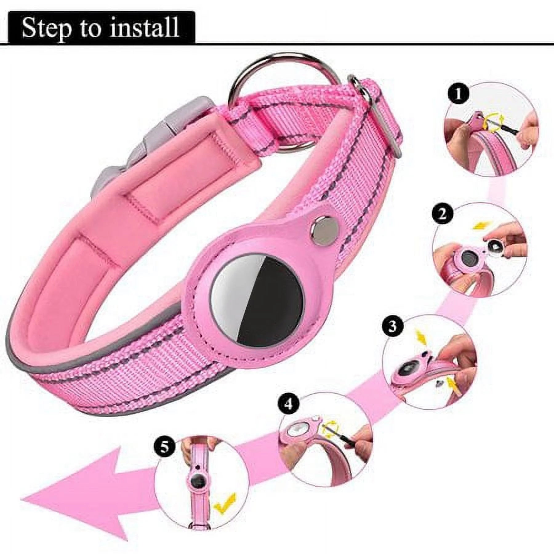 Reflective Airtag Dog Collar,Padded for Apple Air Tag Adjustable Dog Collar with Airtag Holder Case for Heavy Duty Small Medium Large Dogs