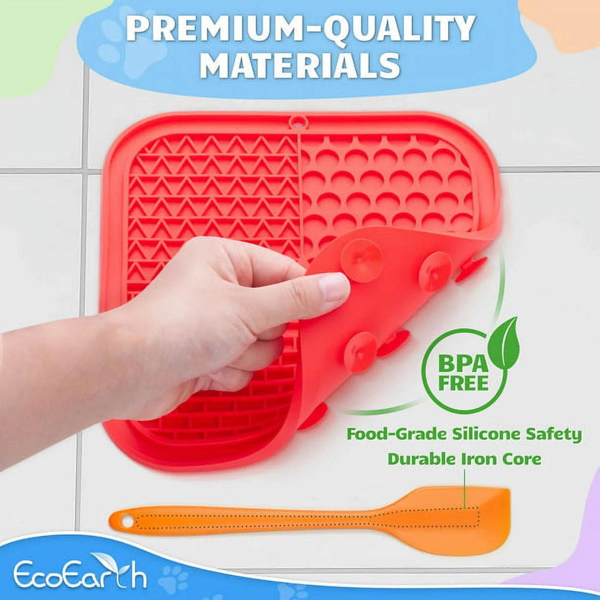 Set of 2 Lick Mats for Cat & Dog (Blue & Red), Slow-Feeder Pads W/ Suction Cups Pet Treat Feeding Mat by