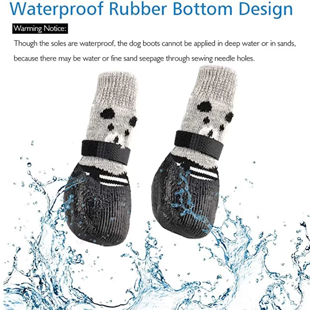 4-Piece Set of Waterproof and Anti-Slip Dog Boots - Winter Warm Socks for Small and Large Dogs, Cats, and Puppies