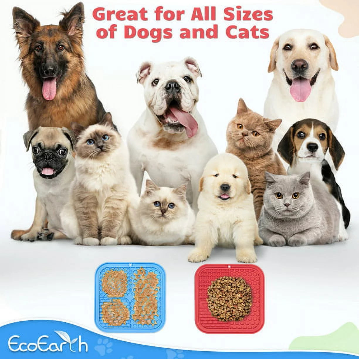 Set of 2 Lick Mats for Cat & Dog (Blue & Red), Slow-Feeder Pads W/ Suction Cups Pet Treat Feeding Mat by