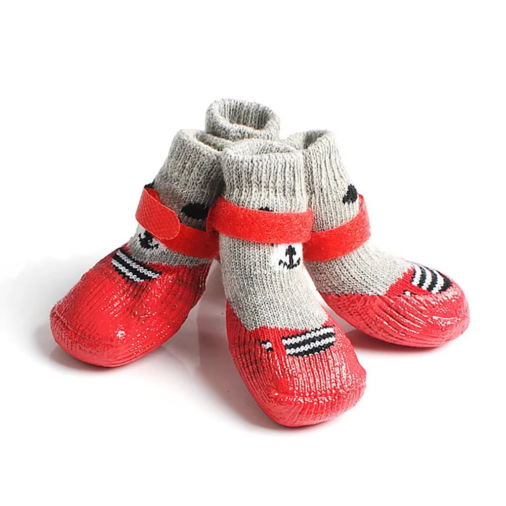 4-Piece Set of Waterproof and Anti-Slip Dog Boots - Winter Warm Socks for Small and Large Dogs, Cats, and Puppies