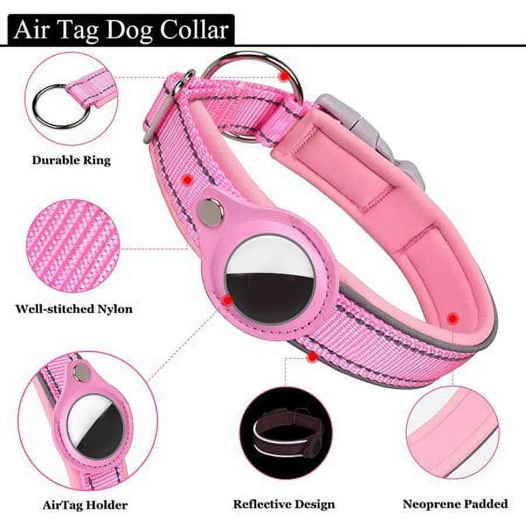 Reflective Airtag Dog Collar,Padded for Apple Air Tag Adjustable Dog Collar with Airtag Holder Case for Heavy Duty Small Medium Large Dogs