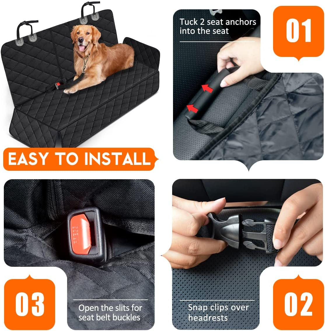 Premium Waterproof Dog Car Seat Cover - Non-Slip, Adjustable, and Universal Fit for Cars, Trucks, and SUVs - Black
