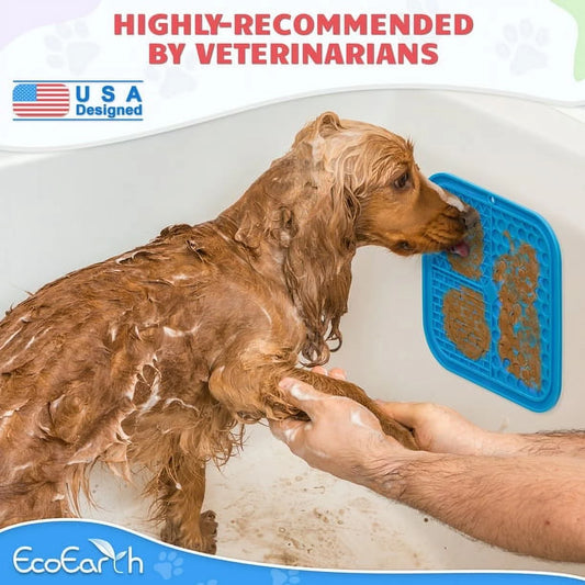 Set of 2 Lick Mats for Cat & Dog (Blue & Red), Slow-Feeder Pads W/ Suction Cups Pet Treat Feeding Mat by