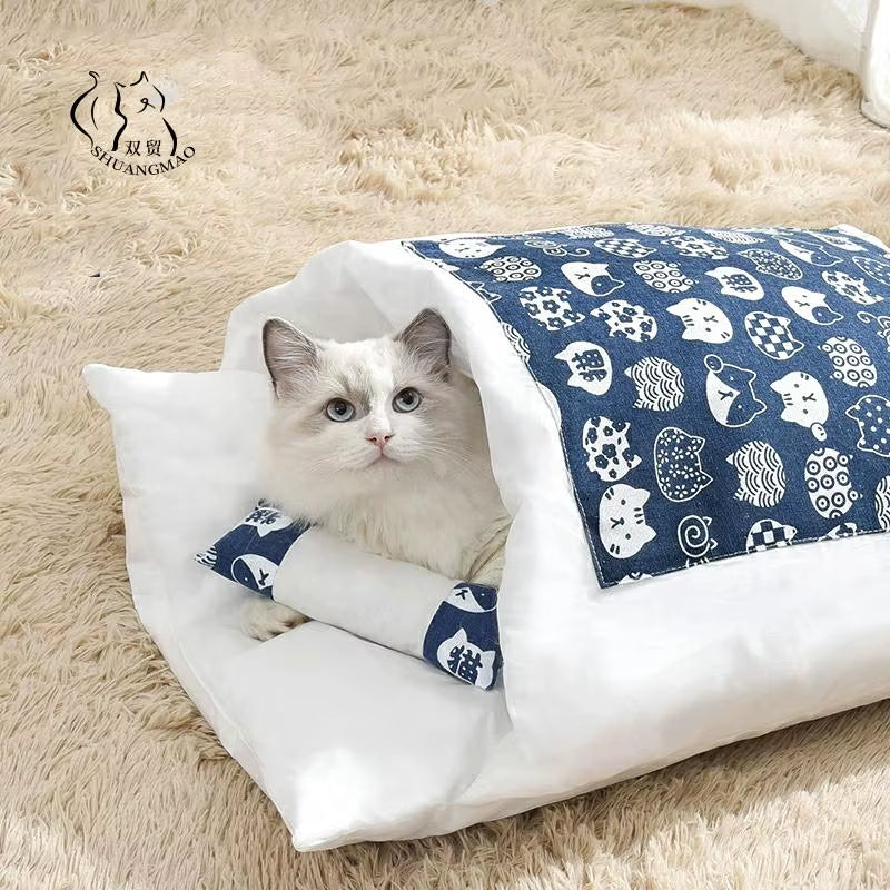 Cozy Removable Cat Bed & Sleeping Bag - Perfect Winter Nest for Your Feline Friend!