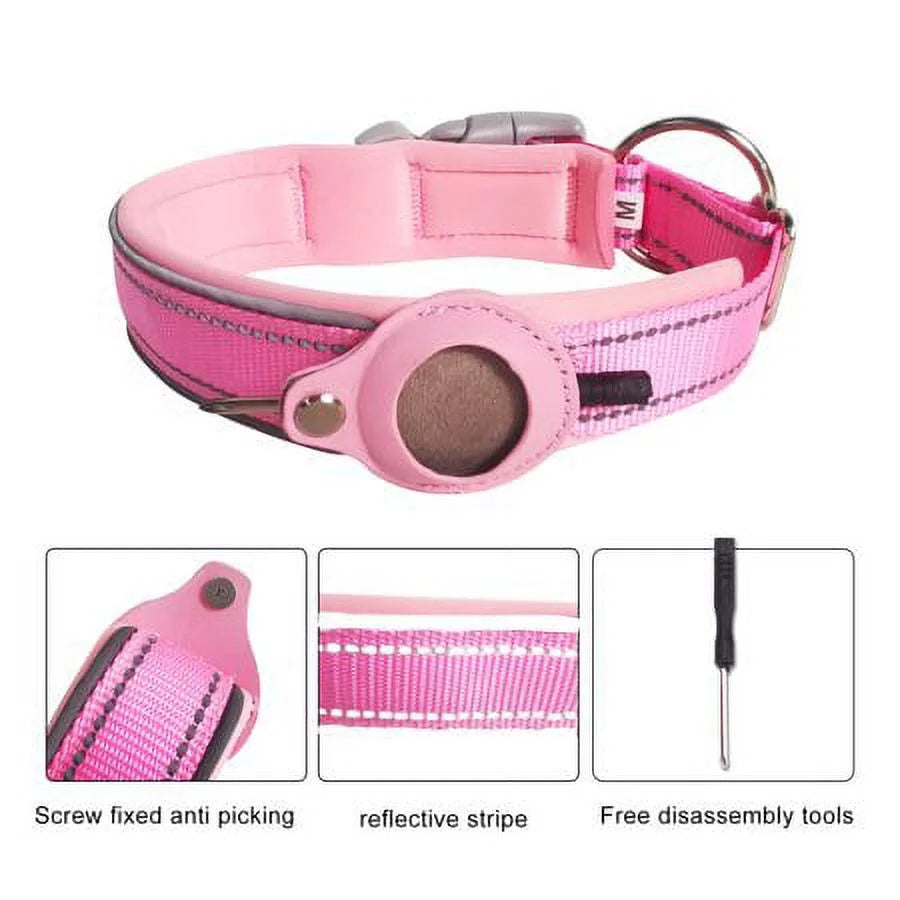 Reflective Airtag Dog Collar,Padded for Apple Air Tag Adjustable Dog Collar with Airtag Holder Case for Heavy Duty Small Medium Large Dogs