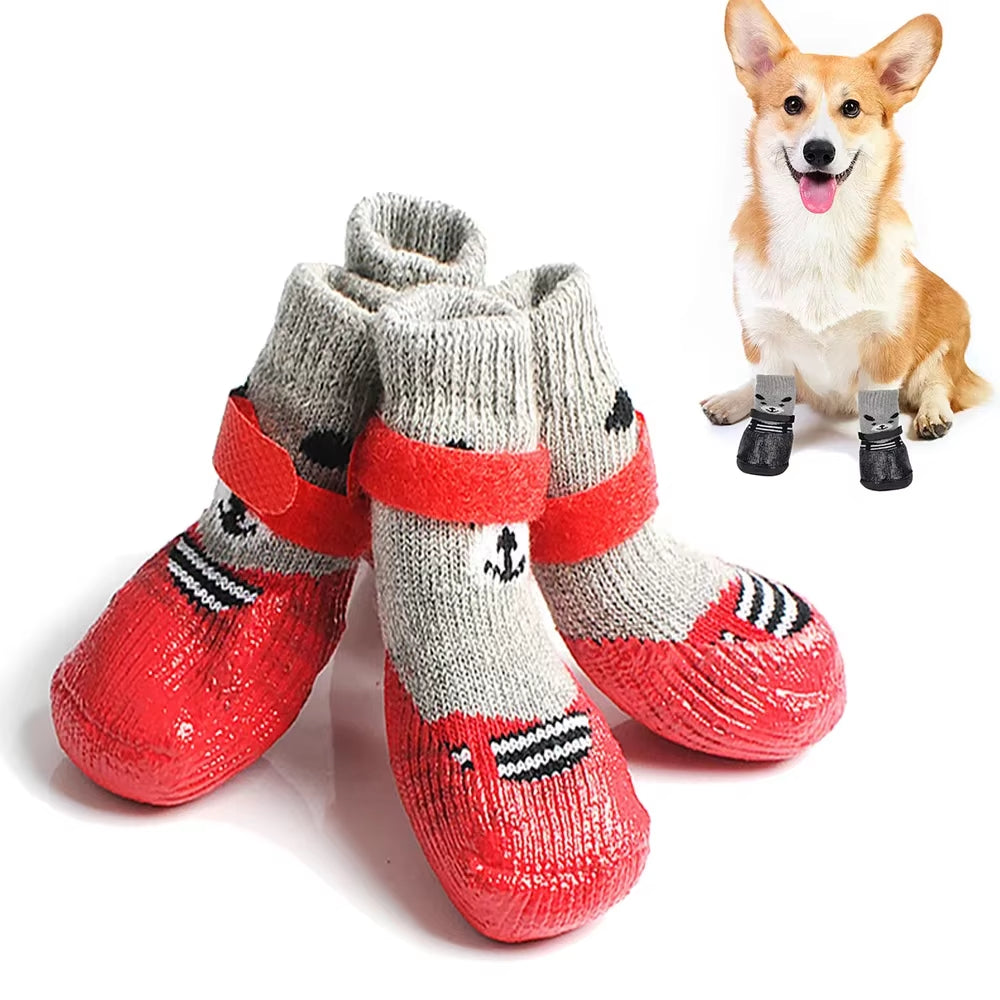 4-Piece Set of Waterproof and Anti-Slip Dog Boots - Winter Warm Socks for Small and Large Dogs, Cats, and Puppies