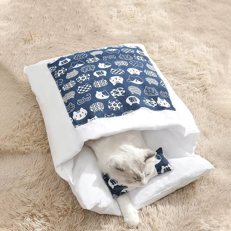 Cozy Removable Cat Bed & Sleeping Bag - Perfect Winter Nest for Your Feline Friend!
