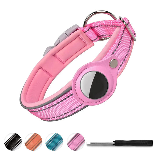 Reflective Airtag Dog Collar,Padded for Apple Air Tag Adjustable Dog Collar with Airtag Holder Case for Heavy Duty Small Medium Large Dogs